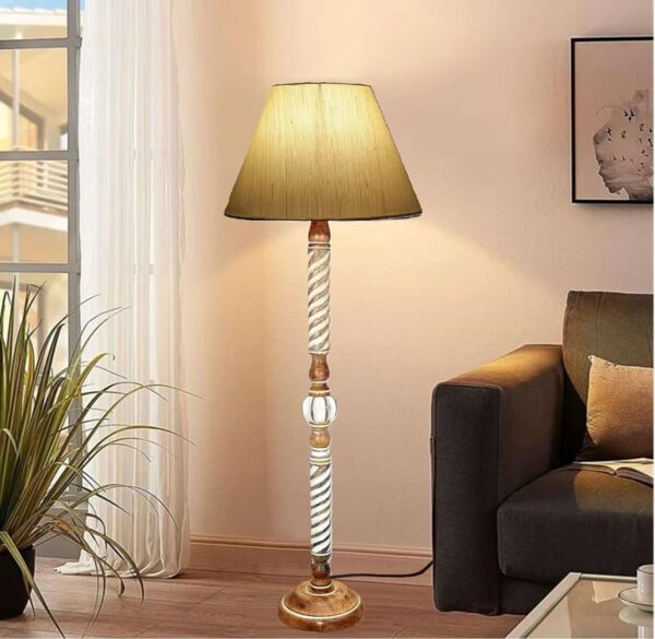 Pack of 2| Rustic Wood Floor Lamp, Standing Light Fixture, Aura Glow Reading Lamp for Home Decor Office,Hotel, Restaurant and Cafes Complete Set - (Cream Texture) - Image 2