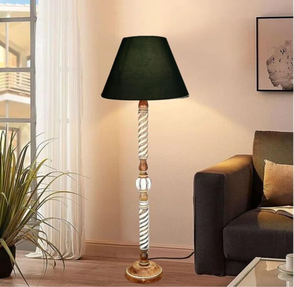 Pack of 2| Rustic Wood Floor Lamp, Standing Light Fixture, Aura Glow Reading Lamp for Home Decor Office,Hotel, Restaurant and Cafes Complete Set - (Dark Green) - Image 2