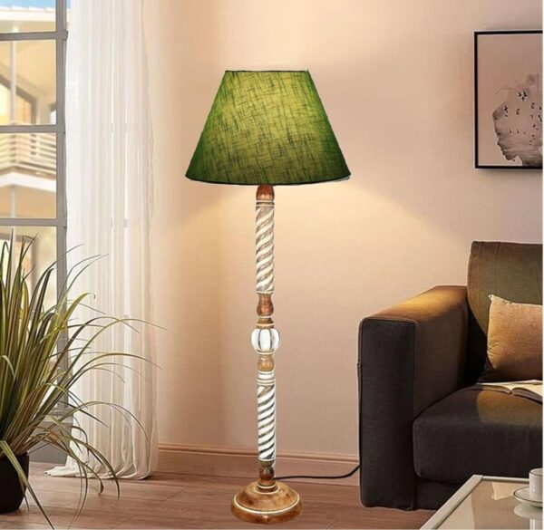Pack of 2| Rustic Wood Floor Lamp, Standing Light Fixture, Aura Glow Reading Lamp for Home Decor Office,Hotel, Restaurant and Cafes Complete Set - (Green Texture) - Image 2