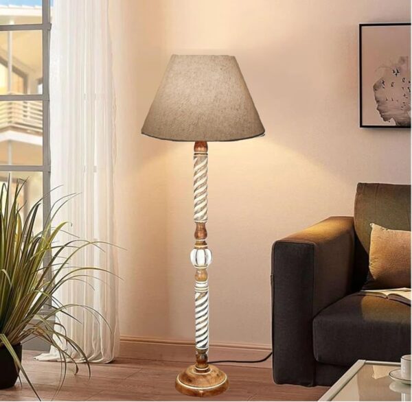 Pack of 2| Rustic Wood Floor Lamp, Standing Light Fixture, Aura Glow Reading Lamp for Home Decor Office,Hotel, Restaurant and Cafes Complete Set - (Premium Jute) - Image 2