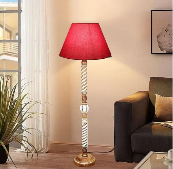 Pack of 2| Rustic Wood Floor Lamp, Standing Light Fixture, Aura Glow Reading Lamp for Home Decor Office,Hotel, Restaurant and Cafes Complete Set - (Red) - Image 2