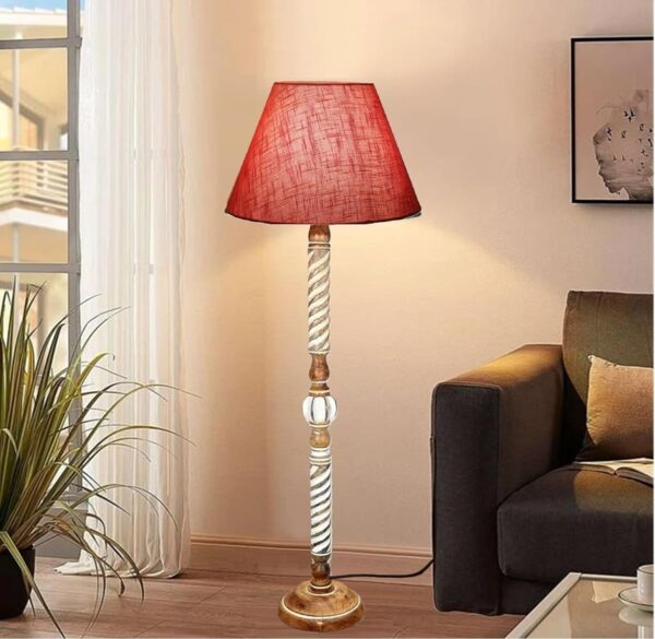 Pack of 2| Rustic Wood Floor Lamp, Standing Light Fixture, Aura Glow Reading Lamp for Home Decor Office,Hotel, Restaurant and Cafes Complete Set - (Red Texture) - Image 2