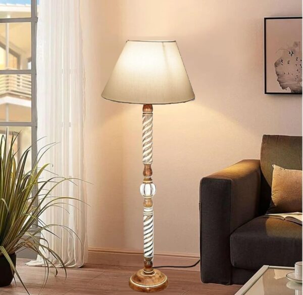 Pack of 2| Rustic Wood Floor Lamp, Standing Light Fixture, Aura Glow Reading Lamp for Home Decor Office,Hotel, Restaurant and Cafes Complete Set - (White) - Image 2