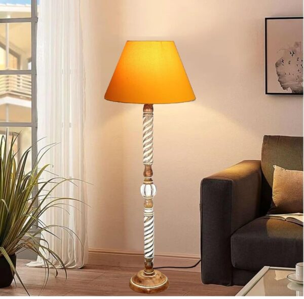 Pack of 2| Rustic Wood Floor Lamp, Standing Light Fixture, Aura Glow Reading Lamp for Home Decor Office,Hotel, Restaurant and Cafes Complete Set - (Yellow) - Image 2