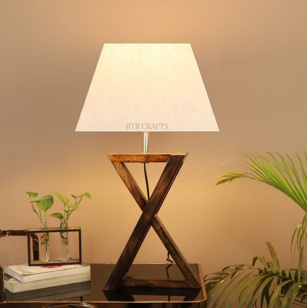 Natural Wood X-Cross Table Lamp Suitable For Bedroom Office And Living Room, Pack Of 1(Complete Set) - Image 3