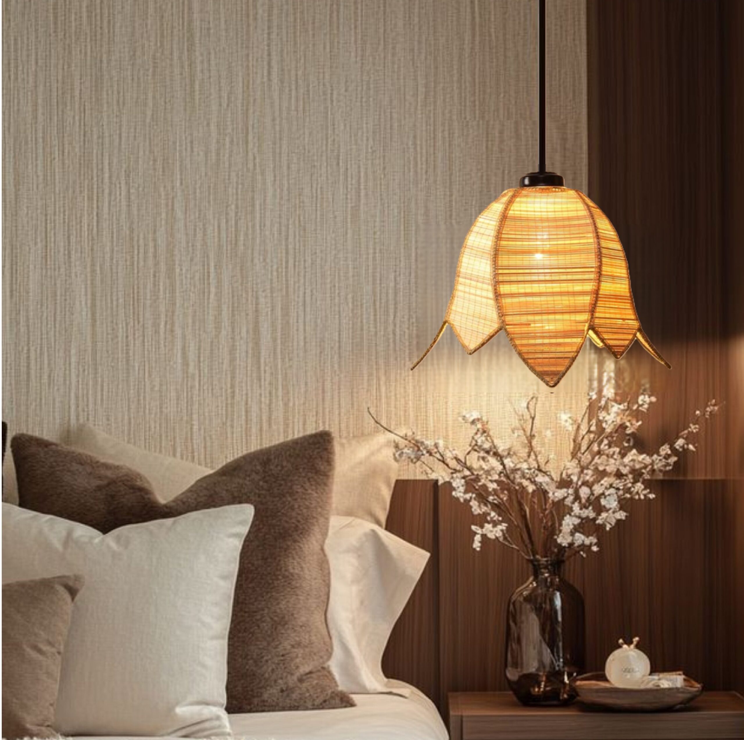 Tulip Shaped Bamboo Pendant/Hanging Light for Home, Hotels, Restaurants & Cafe