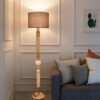 Pack of 2| Rustic Wood Drum Floor Lamp, Light Decoration for Home Corner,Living Room & Bedroom Bedside Floor Lamp, Antique Floor Light for Hotel and Restaurant Complete Set- (Beige) - Image 2