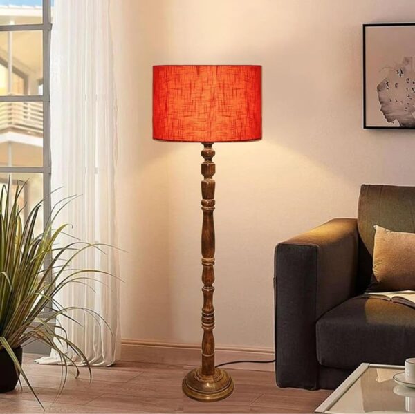 Pack of 2 Rustic Wood Drum Floor Lamp, Light Decoration for Home Corner,Living Room & Bedroom Bedside Floor Lamp, Antique Floor Light for Hotel and Restaurant Complete Set-(Red texture) - Image 2