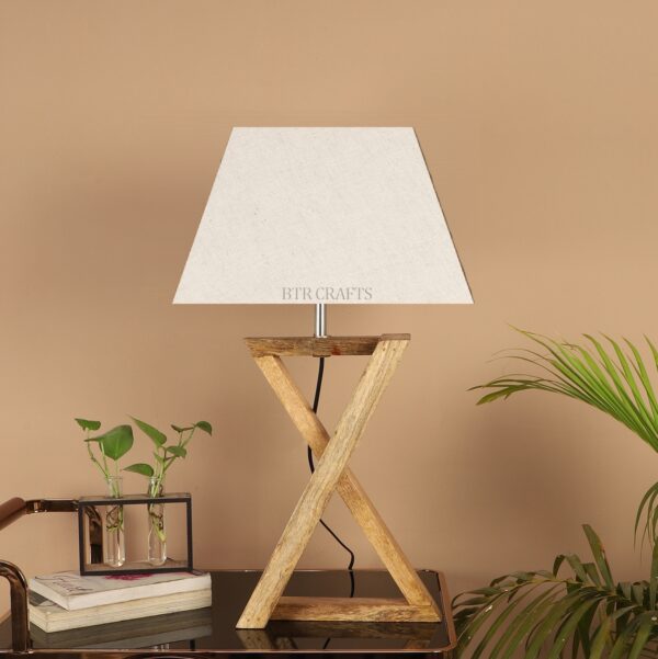 Natural Wood X-Cross Table Lamp Suitable For Bedroom Office And Living Room, Pack Of 1(Complete Set) - Image 3
