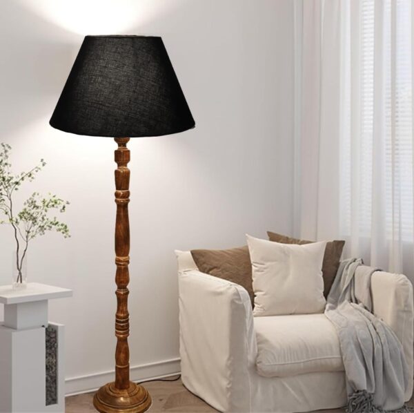 Pack of 2 Rustic Wood Conical Floor Lamp, Standing Light for Home Decor Living Room Bedroom & Dining Room Hotels Restaurant & Cafe and Gifting Items Complete Set- (Black) - Image 3