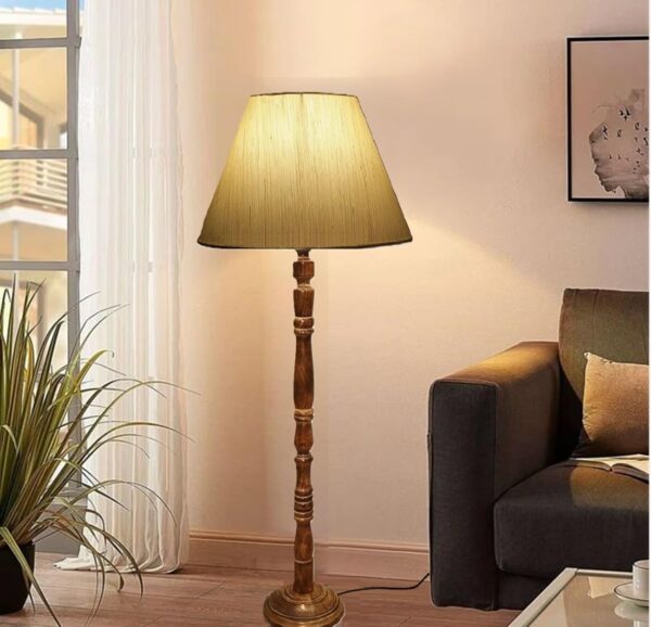 Pack of 2 Rustic Wood Conical Floor Lamp, Standing Light for Home Decor Living Room Bedroom & Dining Room Hotels Restaurant & Cafe and Gifting Items Complete Set- (Cream Texture) - Image 3