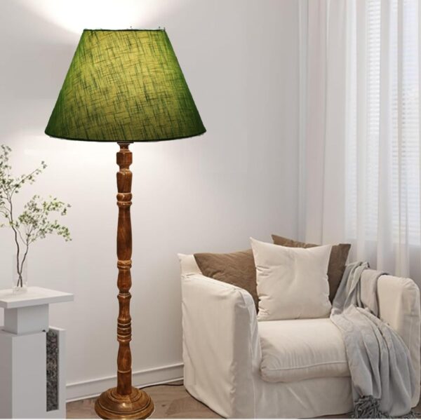 Pack of 2 Rustic Wood Conical Floor Lamp, Standing Light for Home Decor Living Room Bedroom & Dining Room Hotels Restaurant & Cafe and Gifting Items Complete Set- (Green Texture) - Image 2
