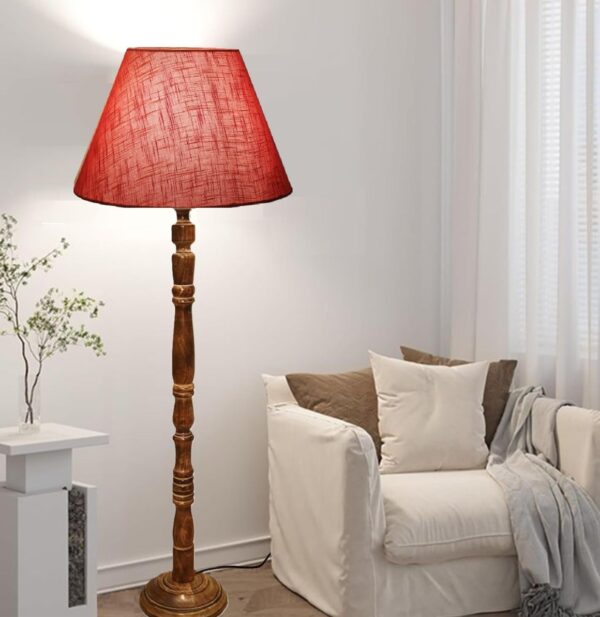 Pack of 2 Rustic Wood Conical Floor Lamp, Standing Light for Home Decor Living Room Bedroom & Dining Room Hotels Restaurant & Cafe and Gifting Items Complete Set- (Red Texture) - Image 3