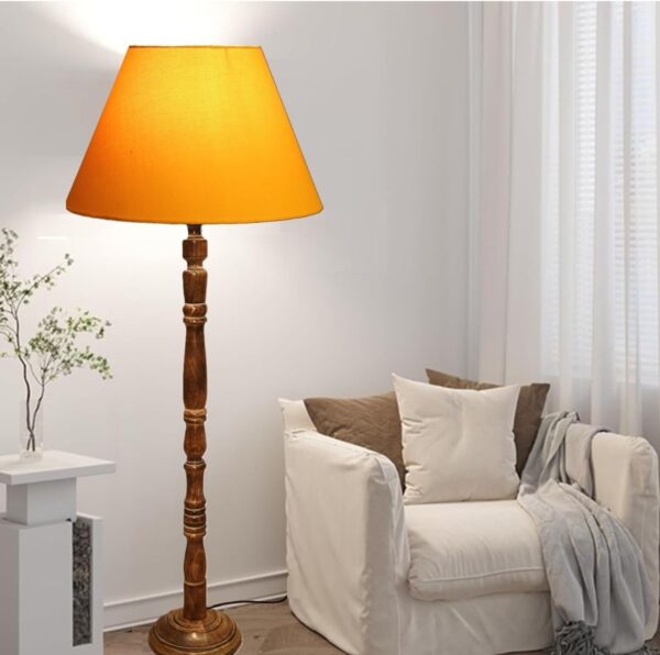 Pack of 2 Rustic Wood Conical Floor Lamp, Standing Light for Home Decor Living Room Bedroom & Dining Room Hotels Restaurant & Cafe and Gifting Items Complete Set- (Yellow) - Image 2