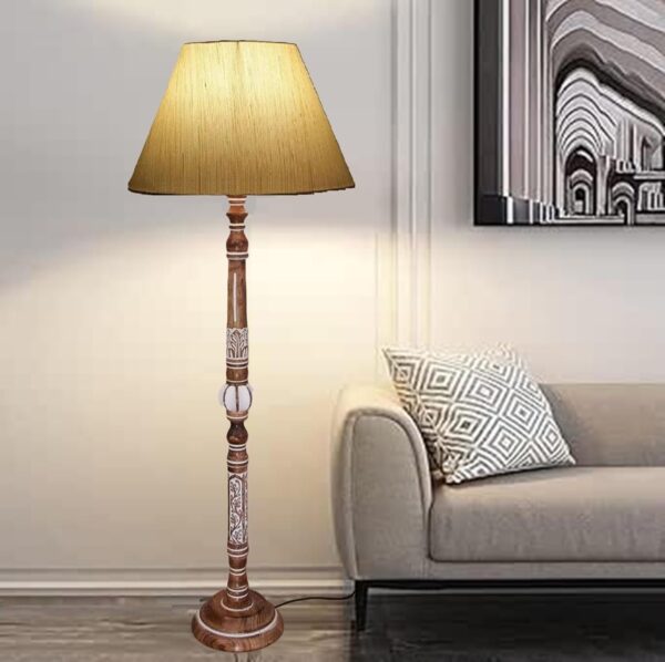 Pack of 2| Rustic Wood Floor Lamp, Standing Light for Home Decor Living Room Bedroom & Dining Room Hotels Restaurant & Cafe and Gifting Items Complete Set- (Cream Texture) - Image 3