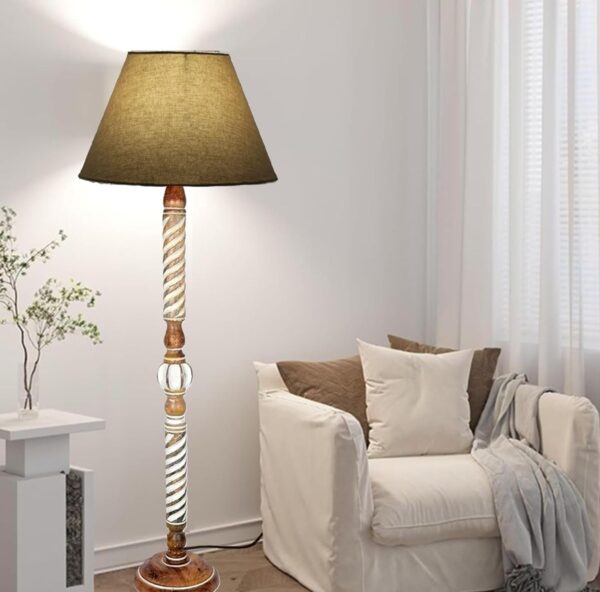 Pack of 2| Rustic Wood Floor Lamp, Standing Light Fixture, Aura Glow Reading Lamp for Home Decor Office,Hotel, Restaurant and Cafes Complete Set - (Beige) - Image 3