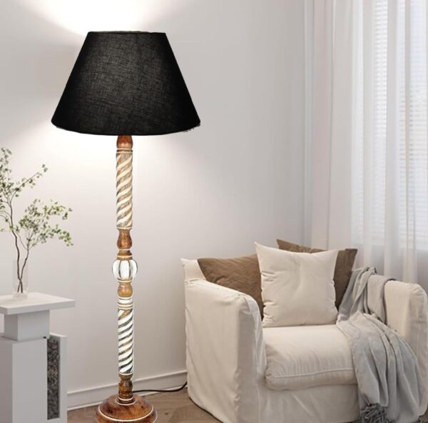 Pack of 2| Rustic Wood Floor Lamp, Standing Light Fixture, Aura Glow Reading Lamp for Home Decor Office,Hotel, Restaurant and Cafes Complete Set - (Black) - Image 3