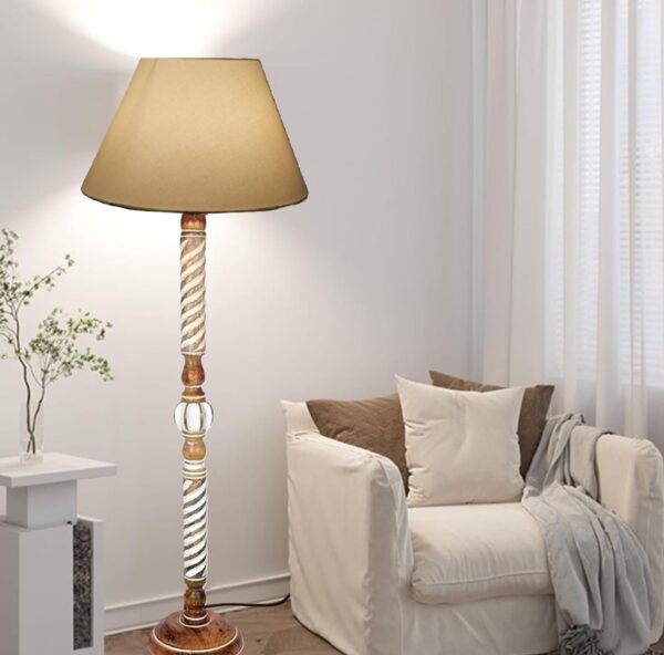Pack of 2| Rustic Wood Floor Lamp, Standing Light Fixture, Aura Glow Reading Lamp for Home Decor Office,Hotel, Restaurant and Cafes Complete Set - (Cream) - Image 3