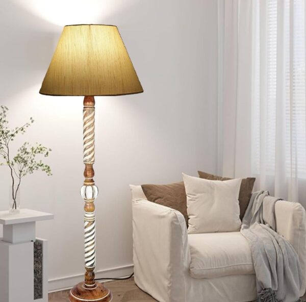 Pack of 2| Rustic Wood Floor Lamp, Standing Light Fixture, Aura Glow Reading Lamp for Home Decor Office,Hotel, Restaurant and Cafes Complete Set - (Cream Texture) - Image 3