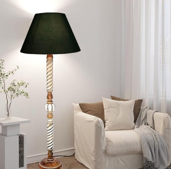 Pack of 2| Rustic Wood Floor Lamp, Standing Light Fixture, Aura Glow Reading Lamp for Home Decor Office,Hotel, Restaurant and Cafes Complete Set - (Dark Green) - Image 3
