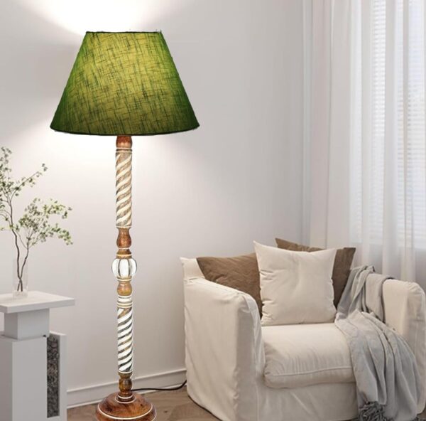 Pack of 2| Rustic Wood Floor Lamp, Standing Light Fixture, Aura Glow Reading Lamp for Home Decor Office,Hotel, Restaurant and Cafes Complete Set - (Green Texture) - Image 3