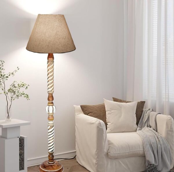 Pack of 2| Rustic Wood Floor Lamp, Standing Light Fixture, Aura Glow Reading Lamp for Home Decor Office,Hotel, Restaurant and Cafes Complete Set - (Premium Jute) - Image 3