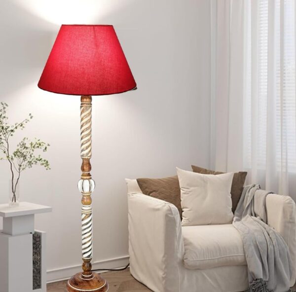 Pack of 2| Rustic Wood Floor Lamp, Standing Light Fixture, Aura Glow Reading Lamp for Home Decor Office,Hotel, Restaurant and Cafes Complete Set - (Red) - Image 3