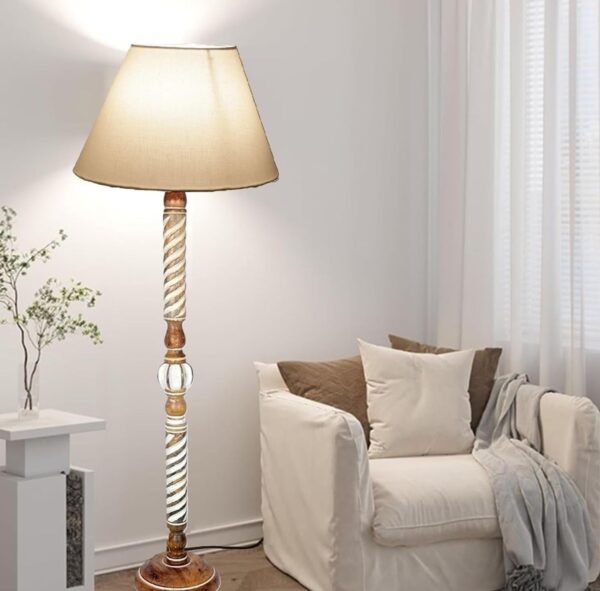 Pack of 2| Rustic Wood Floor Lamp, Standing Light Fixture, Aura Glow Reading Lamp for Home Decor Office,Hotel, Restaurant and Cafes Complete Set - (White) - Image 3