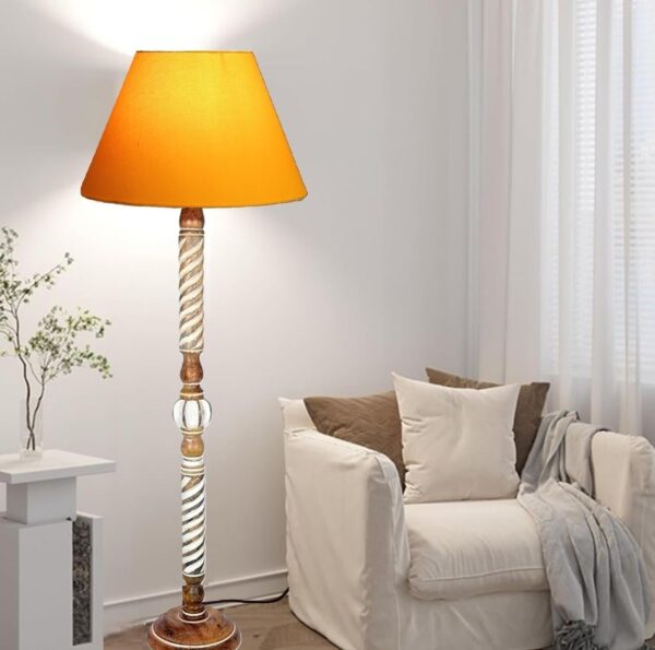 Pack of 2| Rustic Wood Floor Lamp, Standing Light Fixture, Aura Glow Reading Lamp for Home Decor Office,Hotel, Restaurant and Cafes Complete Set - (Yellow) - Image 3