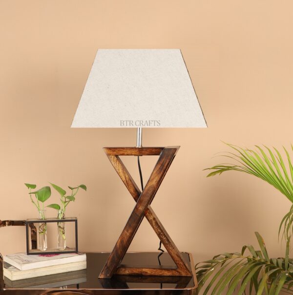 Natural Wood X-Cross Table Lamp Suitable For Bedroom Office And Living Room, Pack Of 1(Complete Set) - Image 2
