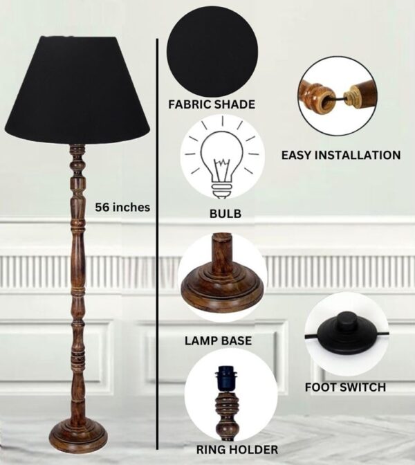 Pack of 2 Rustic Wood Conical Floor Lamp, Standing Light for Home Decor Living Room Bedroom & Dining Room Hotels Restaurant & Cafe and Gifting Items Complete Set- (Black) - Image 4