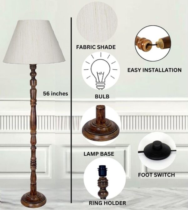 Pack of 2 Rustic Wood Conical Floor Lamp, Standing Light for Home Decor Living Room Bedroom & Dining Room Hotels Restaurant & Cafe and Gifting Items Complete Set- (Cream Texture) - Image 4