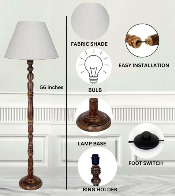 Pack of 2 Rustic Wood Conical Floor Lamp, Standing Light for Home Decor Living Room Bedroom & Dining Room Hotels Restaurant & Cafe and Gifting Items Complete Set- (Flex) - Image 4
