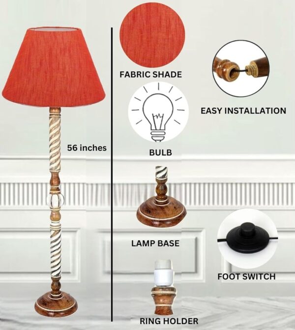 Pack of 2| Rustic Wood Floor Lamp, Standing Light Fixture, Aura Glow Reading Lamp for Home Decor Office,Hotel, Restaurant and Cafes Complete Set - (Red Texture) - Image 4