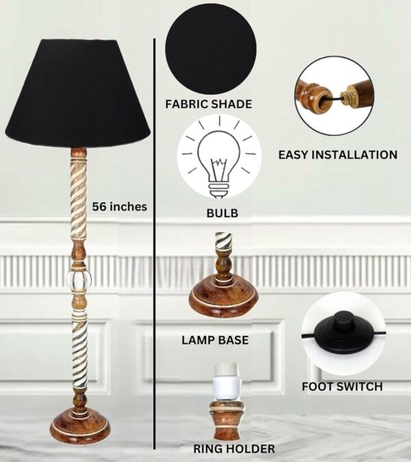 Pack of 2| Rustic Wood Floor Lamp, Standing Light Fixture, Aura Glow Reading Lamp for Home Decor Office,Hotel, Restaurant and Cafes Complete Set - (Black) - Image 5