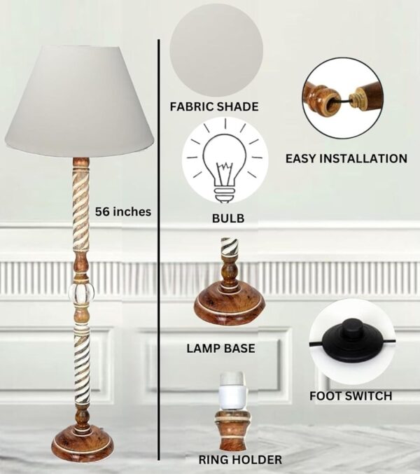 Pack of 2| Rustic Wood Floor Lamp, Standing Light Fixture, Aura Glow Reading Lamp for Home Decor Office,Hotel, Restaurant and Cafes Complete Set - (Cream) - Image 6