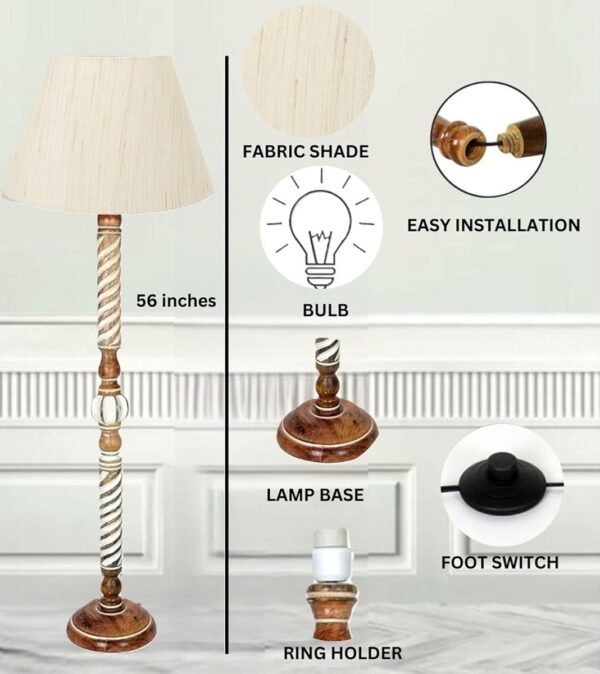 Pack of 2| Rustic Wood Floor Lamp, Standing Light Fixture, Aura Glow Reading Lamp for Home Decor Office,Hotel, Restaurant and Cafes Complete Set - (Cream Texture) - Image 5