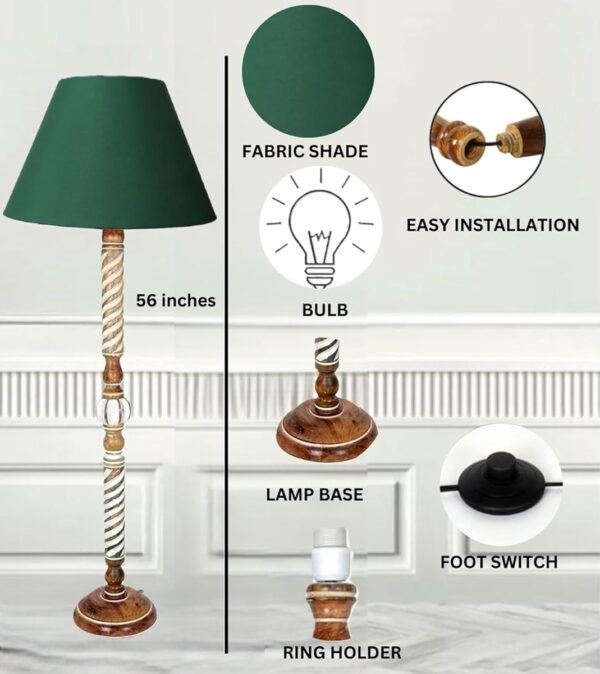 Pack of 2| Rustic Wood Floor Lamp, Standing Light Fixture, Aura Glow Reading Lamp for Home Decor Office,Hotel, Restaurant and Cafes Complete Set - (Dark Green) - Image 5