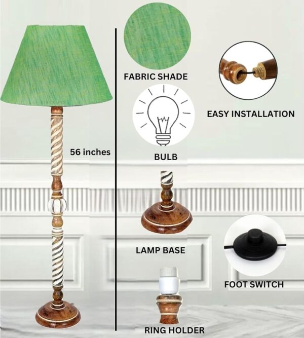 Pack of 2| Rustic Wood Floor Lamp, Standing Light Fixture, Aura Glow Reading Lamp for Home Decor Office,Hotel, Restaurant and Cafes Complete Set - (Green Texture) - Image 5