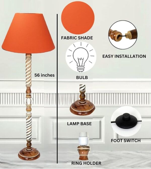 Pack of 2| Rustic Wood Floor Lamp, Standing Light Fixture, Aura Glow Reading Lamp for Home Decor Office,Hotel, Restaurant and Cafes Complete Set - (Orange) - Image 5