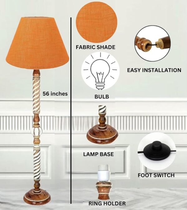 Pack of 2| Rustic Wood Floor Lamp, Standing Light Fixture, Aura Glow Reading Lamp for Home Decor Office,Hotel, Restaurant and Cafes Complete Set - (OrangeTexture) - Image 6