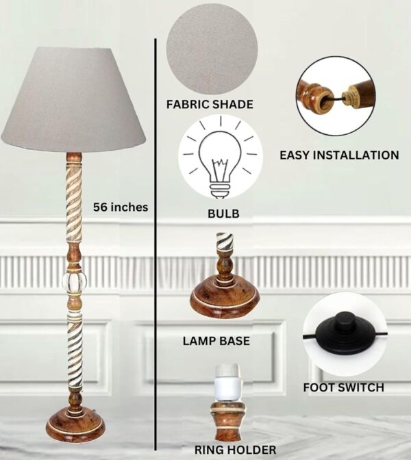 Pack of 2| Rustic Wood Floor Lamp, Standing Light Fixture, Aura Glow Reading Lamp for Home Decor Office,Hotel, Restaurant and Cafes Complete Set - (Premium Jute) - Image 5