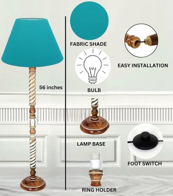 Pack of 2| Rustic Wood Floor Lamp, Standing Light Fixture, Aura Glow Reading Lamp for Home Decor Office,Hotel, Restaurant and Cafes Complete Set - (teal) - Image 5