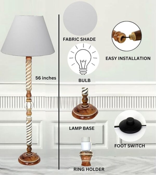 Pack of 2| Rustic Wood Floor Lamp, Standing Light Fixture, Aura Glow Reading Lamp for Home Decor Office,Hotel, Restaurant and Cafes Complete Set - (White) - Image 5