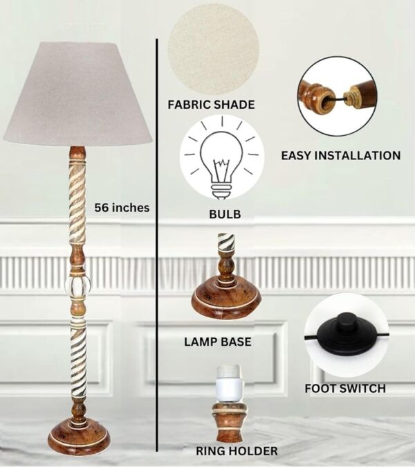 Pack of 2| Rustic Wood Floor Lamp, Standing Light Fixture, Aura Glow Reading Lamp for Home Decor Office,Hotel, Restaurant and Cafes Complete Set - (Beige) - Image 6