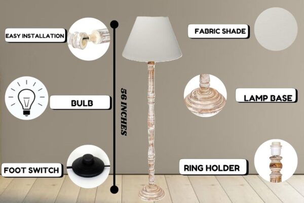 Pack of 2| Rustic Wood Floor Lamp, Standing Light for Home Decor Living Room Bedroom & Dining Room Hotels Restaurant & Cafe and Gifting Items Complete Set- (Cream) - Image 7