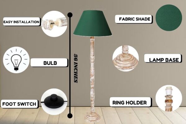 Pack of 2| Rustic Wood Floor Lamp, Standing Light for Home Decor Living Room Bedroom & Dining Room Hotels Restaurant & Cafe and Gifting Items Complete Set- (Dark Green) - Image 7