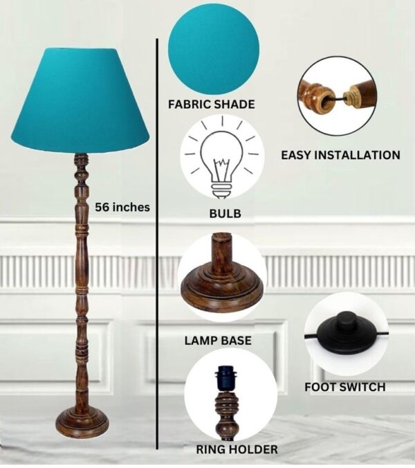 Pack of 2 Rustic Wood Conical Floor Lamp, Standing Light for Home Decor Living Room Bedroom & Dining Room Hotels Restaurant & Cafe and Gifting Items Complete Set- (Teal) - Image 8