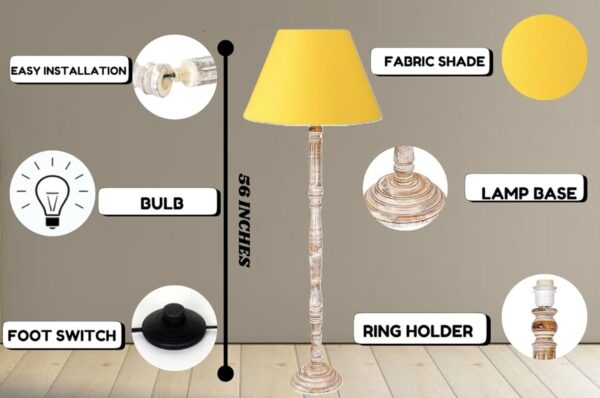 Pack of 2| Rustic Wood Floor Lamp, Standing Light for Home Decor Living Room Bedroom & Dining Room Hotels Restaurant & Cafe and Gifting Items Complete Set- (Yellow) - Image 8