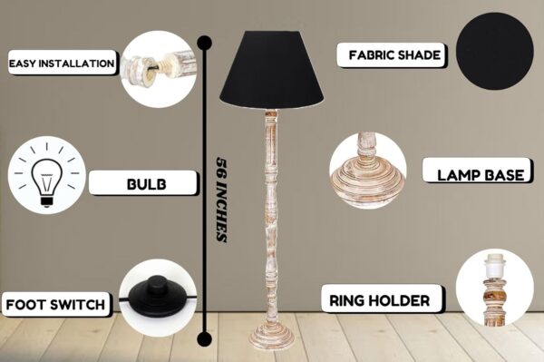 Pack of 2| Rustic Wood Floor Lamp, Standing Light for Home Decor Living Room Bedroom & Dining Room Hotels Restaurant & Cafe and Gifting Items Complete Set- (Black) - Image 8